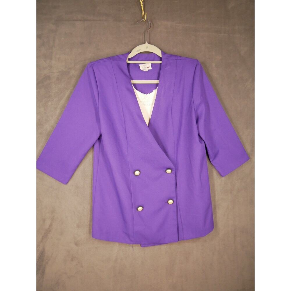 Vintage 80s Purple Blazer Women's Size 12 Career Removable Dickie